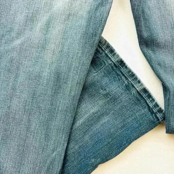 Vigoss Med Wash Lowrise Faded Distress Rhinestone Pocket Bootcut Jeans Size 15 - Picture 10 of 16